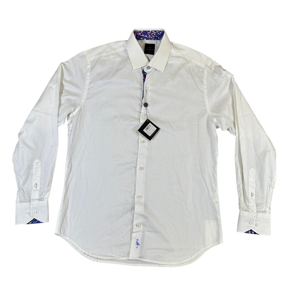 NWT TailorByrd Mens White Dobby Flamingo Button Down Shirt Geometric Trim M